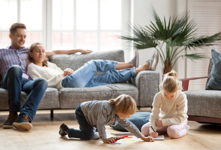 Happy family in clean home